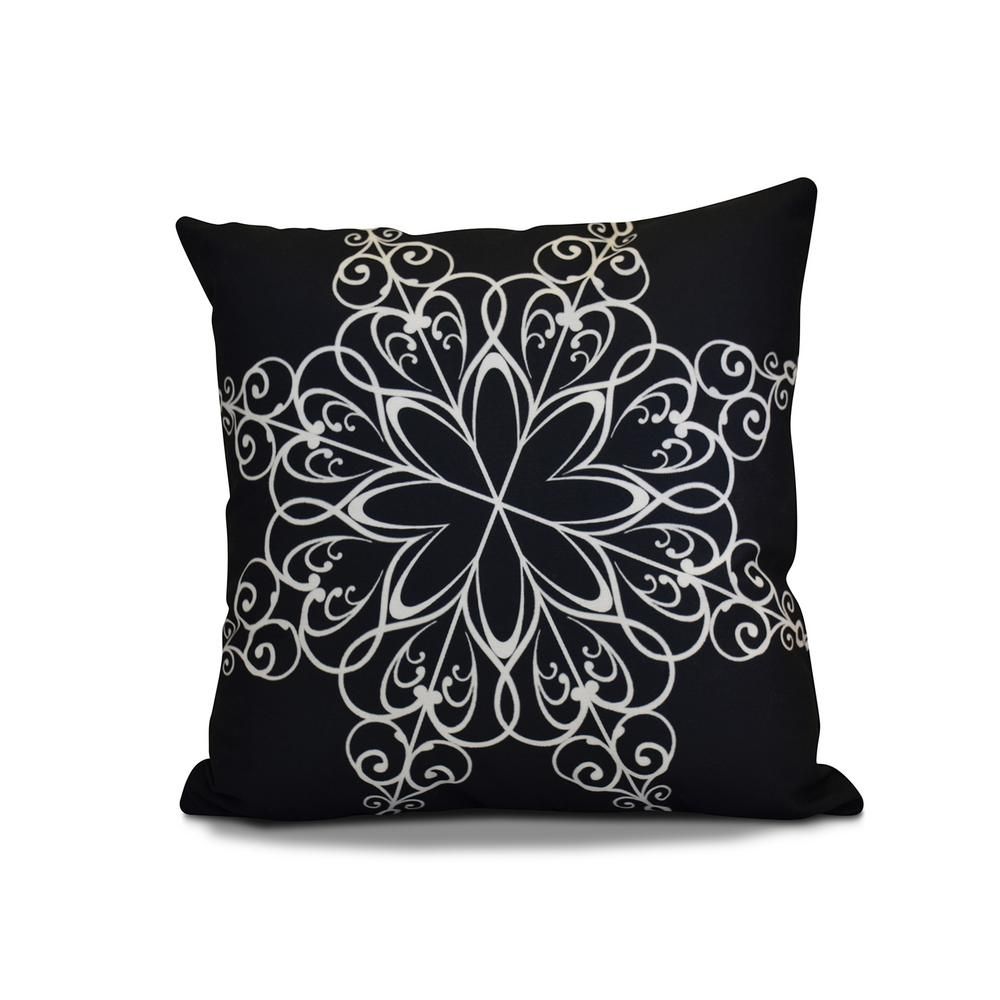 E by Design 16 in. Snowflake Holiday Pillow in Navy Blue
