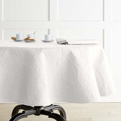 Vine Floral Boutis Tablecloth, 70" Round, White