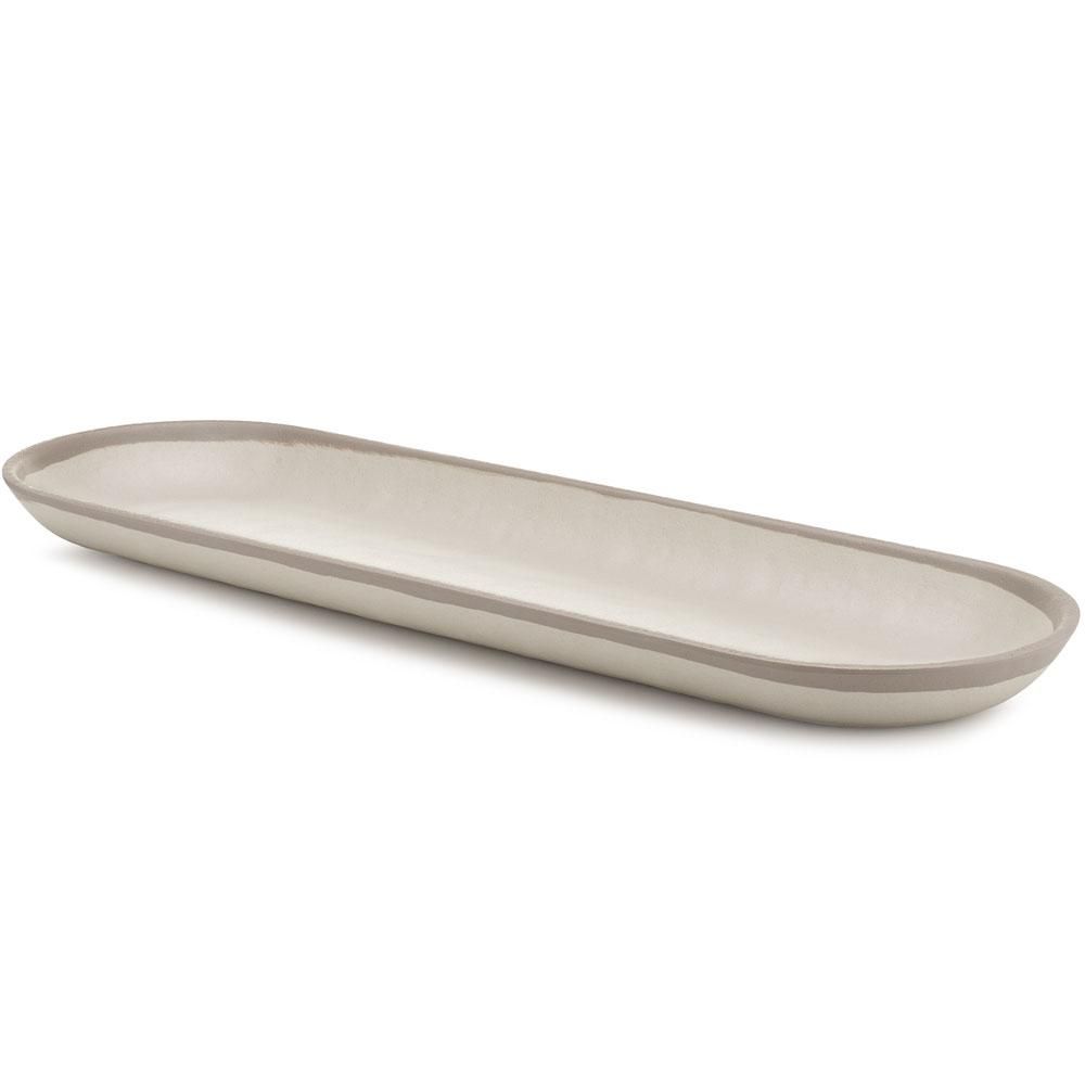 Q Squared Potter 18 in. x 5.5 in. Melamine Bamboo Long Oval Platter in Stone Gray