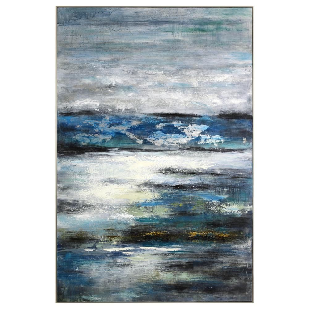 60 in. x 40 in. "Azzurro" Hand Painted Framed Canvas Wall Art, Multi-Color
