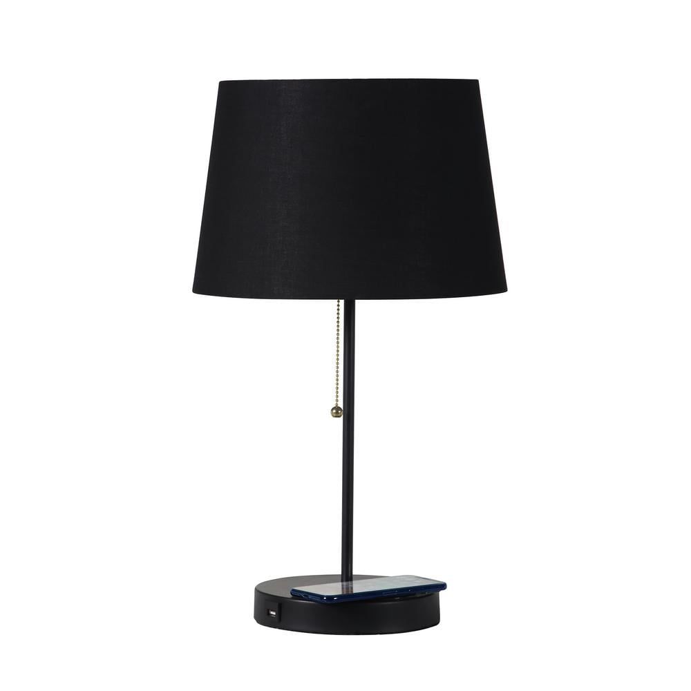 ORE International 20.75 in. Matte Non-Gloss Black Sterling Table Lamp with Wireless Charging Station and USB Port