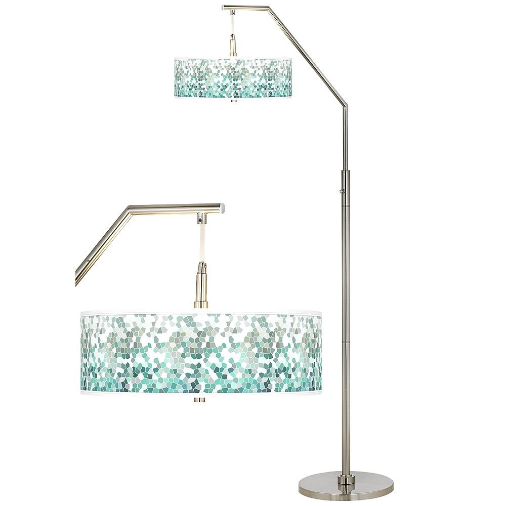 Aqua Mosaic Giclee Shade Arc Floor Lamp - Style # 24Y37