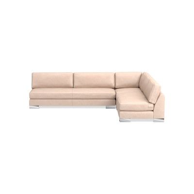 Yountville Sectional, 3-Piece L-Shape Armless Sofa &amp; Loveseat, Down Cushion, Italian Distressed Leather, Blush, Metal Feet