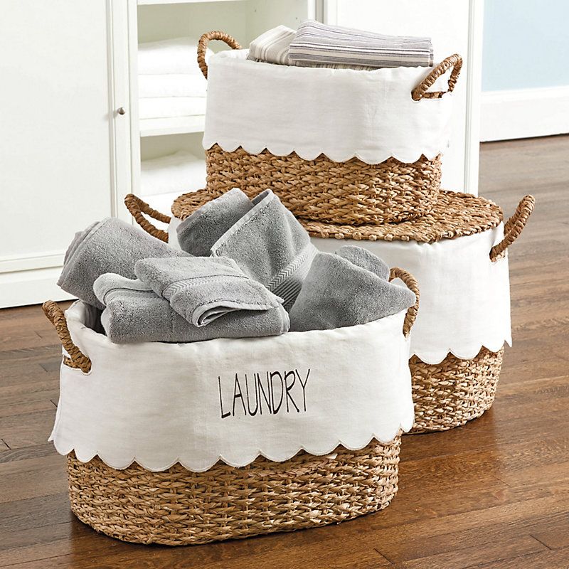 Ballard Designs Bunny Williams Nesting Baskets with Scalloped Liner - Set of 3-Estimated to ship 04-05-2021.