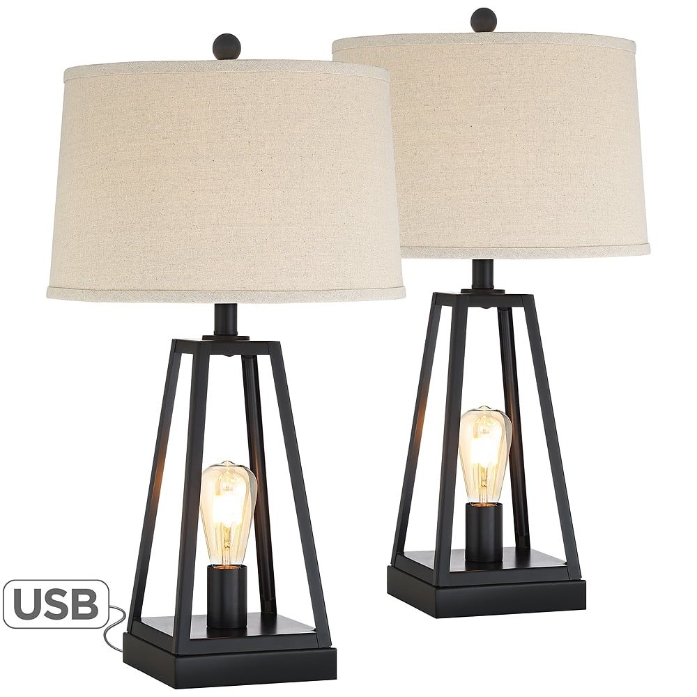 Kacey Metal USB Table Lamps with LED Nightlights Set of 2 - Style # 68A56