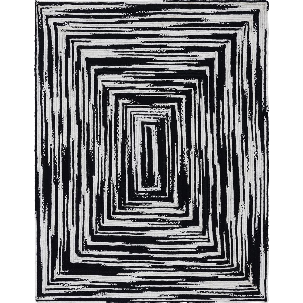 Unique Loom Braided Chindi Black/White 9 ft. x 12 ft. Area Rug