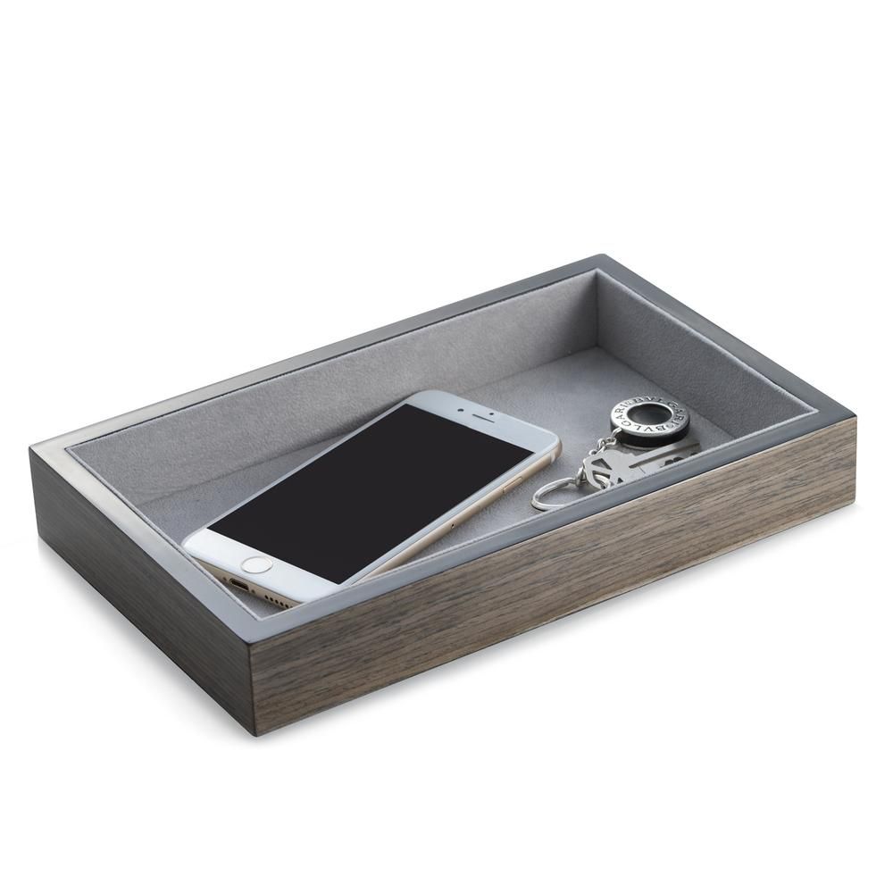 BEY-BERK Lacquered "Ash" Wood Open Face Valet Tray, Gray