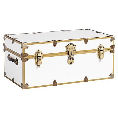 Dorm Trunk, White with Rubbed Brass, Standard