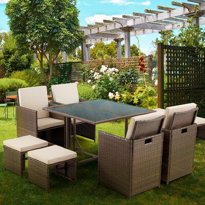 9 Pieces Patio Dining Set Outdoor Space, Wayfair Outdoor Rattan Dining Chairs