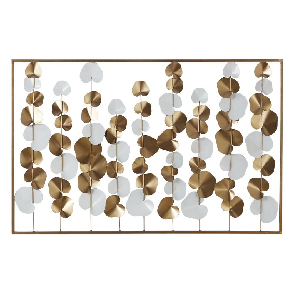 Litton Lane Large 40 in. x 26 in. Metal White And Gold Rectangular Wall Decor