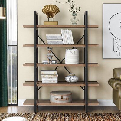 Large Open Corner Bookshelf Ladder, Homissue Industrial Open Bookcase