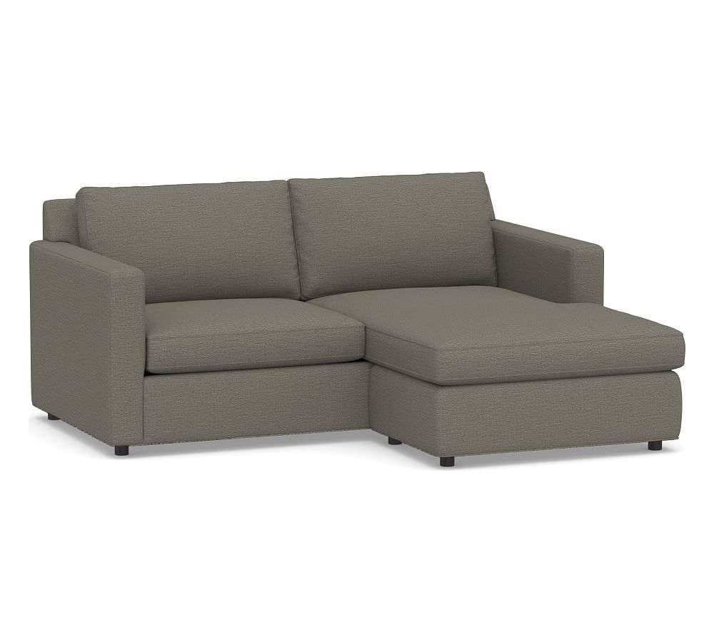 Sanford Square Arm Upholstered Loveseat with Reversible Storage Chaise Sectional, Polyester Wrapped Cushions, Chunky Basketweave Metal