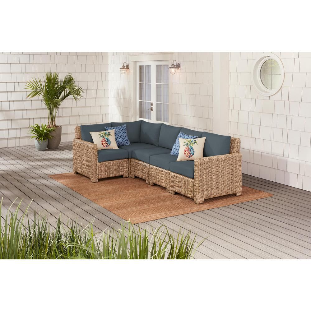 Hampton Bay Laa Point 5 Piece Natural Tan Wicker Outdoor Patio Sectional Sofa With Sunbrella Denim Blue Cushions Home Depot Havenly - Outdoor Patio Sectionals With Sunbrella Cushions Hampton Bay Laa Point 5 Piece Natural Tan Wicker Outdoor Patio Sectional Sofa With Sunbrella Denim Blue Cushions Home Depot Havenly - Outdoor Patio Sectionals With Sunbrella Cushions