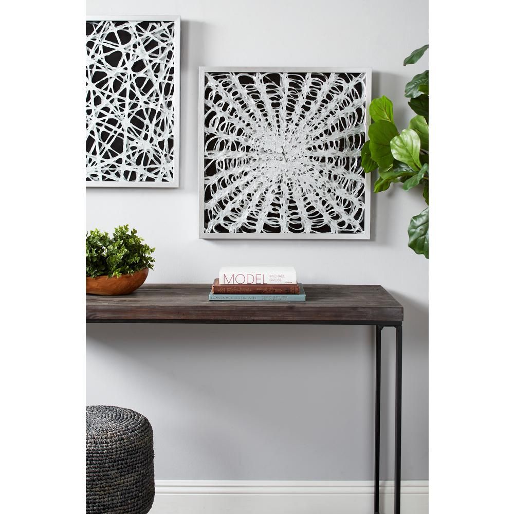 Litton Lane Large Square Modern Black and White Abstract Shadow Box Wall Art
