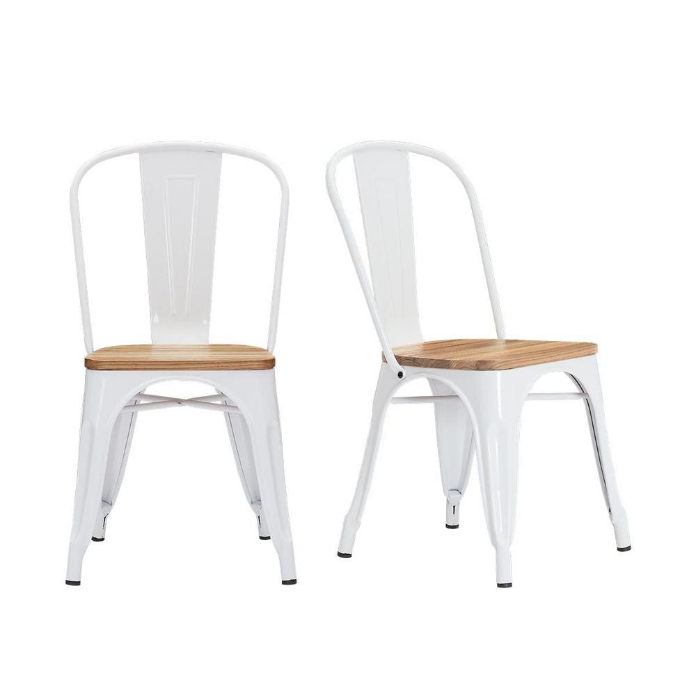 Metal Dining Chair With Wood Seat, White Metal Dining Chairs Set Of 2