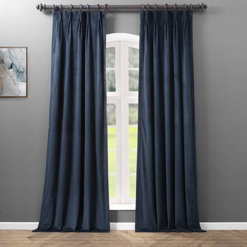 Exclusive Fabrics & Furnishings Blackout Signature Midnight Blue Pleated - 25 in. W x 108 in. L (1 Panel)