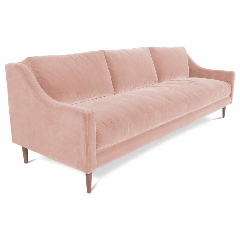 Velvet 96" Recessed Arm Sofa Fabric: Velvet - Blush Pink