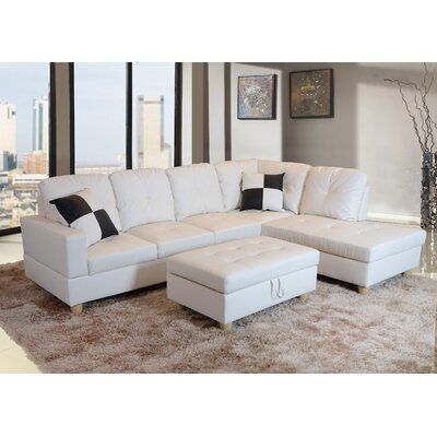 Russ 103.5" Wide Faux Leather Sofa & Chaise with Ottoman