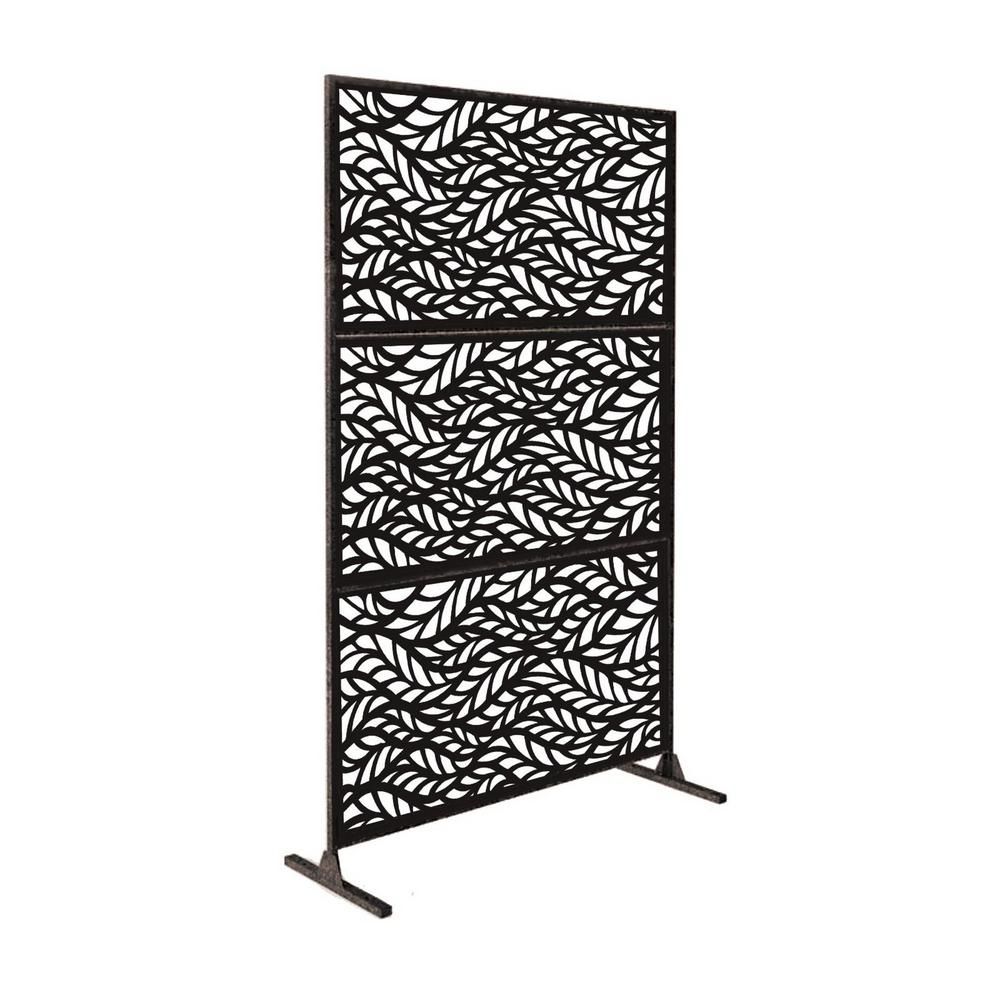 Ejoy New Style MetalArt Laser Cut Metal Black BlowingLeaves Privacy Fence Screen (24 in. x 48 in. per Piece 3-Piece Combo)