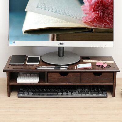 Monitor Laptop TV Riser Stand With Storage Organize Drawers