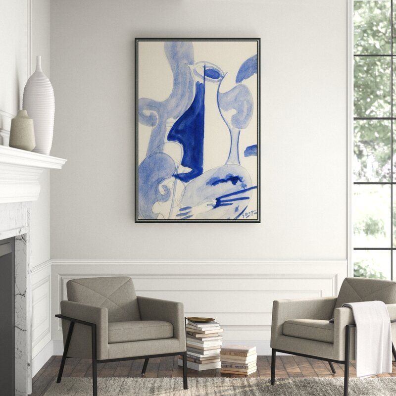 Soicher Marin 'Blue Wine Caraf Artist Embellished' Framed Print on Canvas