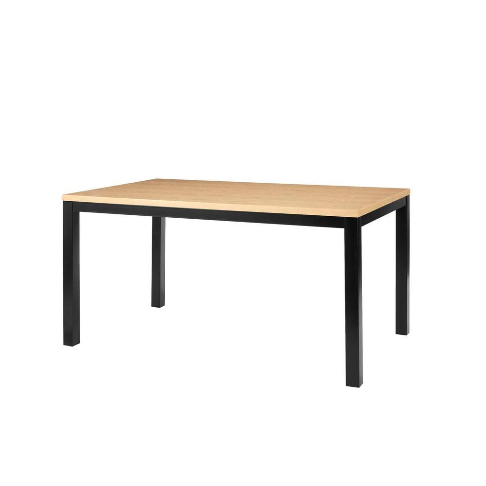 StyleWell Donnelly Black Metal Rectangular Dining Table for 6 with Natural Finish Top (60 in. L x 30 in. H), Black/Natural