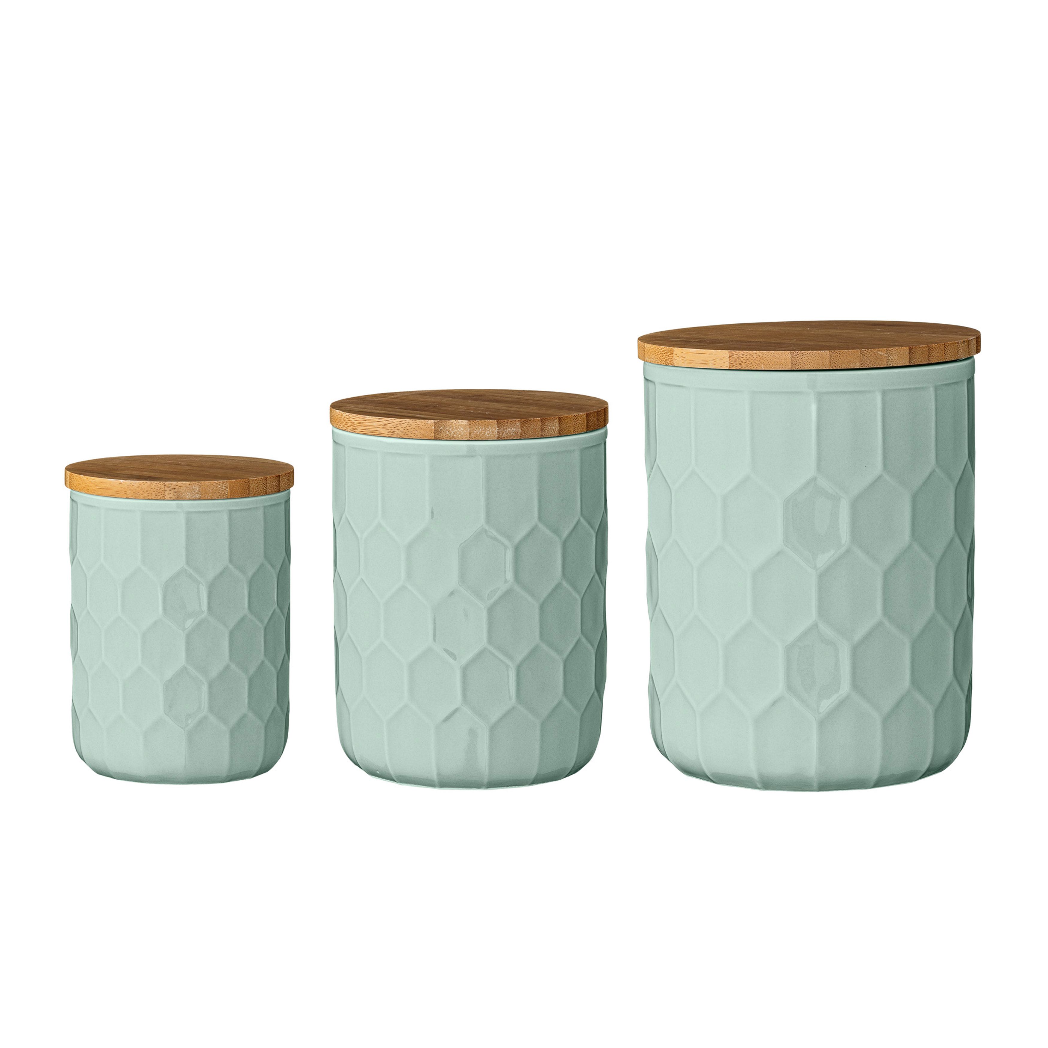 Set of 3 Mint Green Canisters with Bamboo Lids