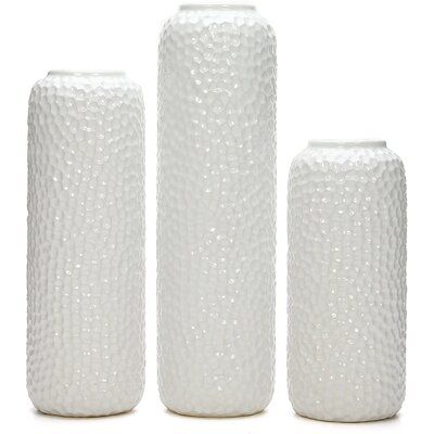 White Ceramic Honeycomb Vase, Set of 3