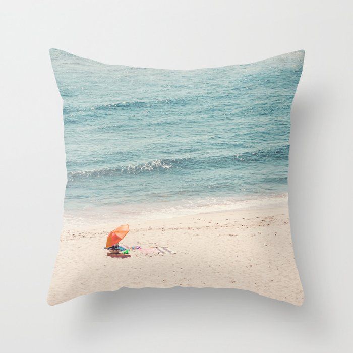 The Orange Beach Umbrella Couch Throw Pillow by Ingrid Beddoes Photography - Cover (18" x 18") with pillow insert - Outdoor Pillow