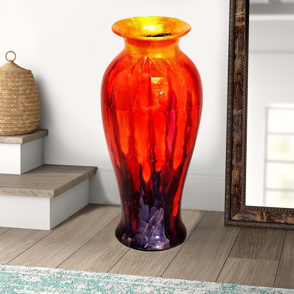 HomeRoots Shelly Gold orange and Blue Ceramic Decorative Vase, Gold/Orange And Blue