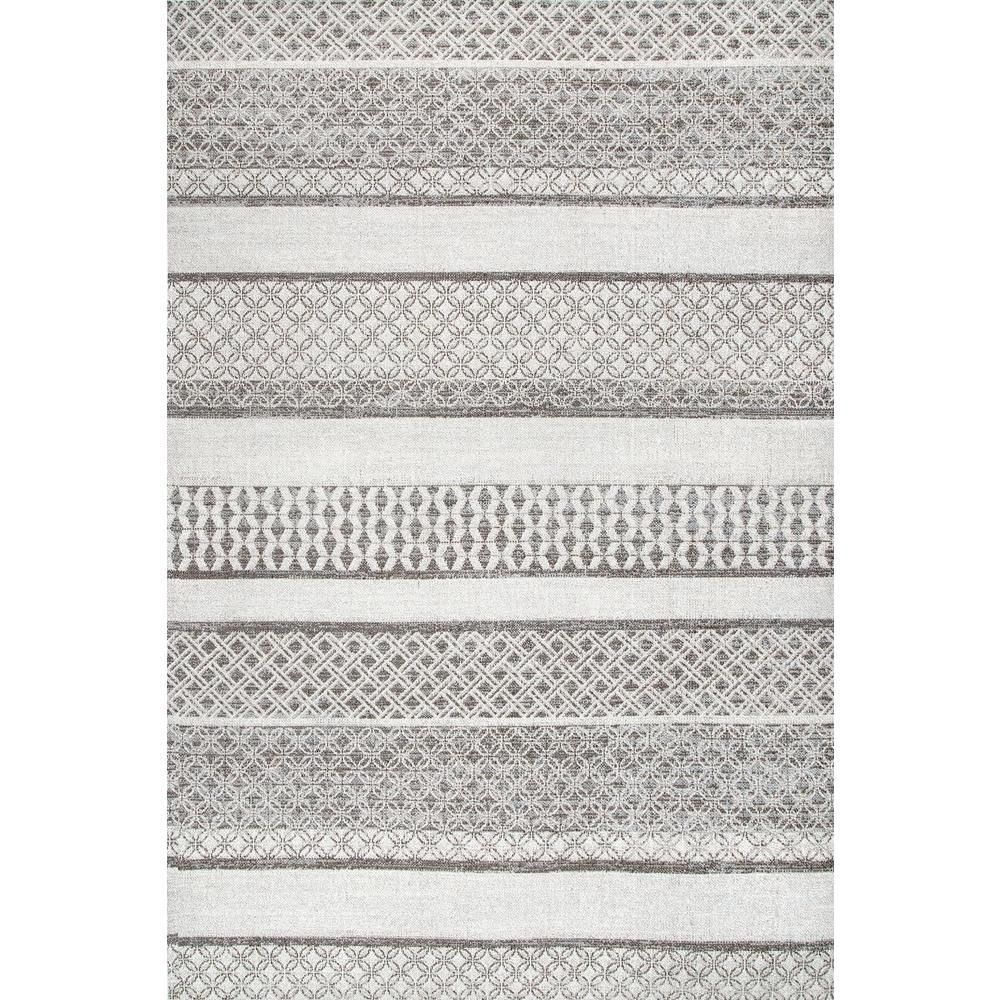 nuLOOM Kairi Lacy Stripes Outdoor Gray 8 ft. x 10 ft. Area Rug