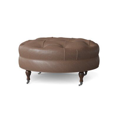 37" Genuine Leather Tufted Round Cocktail Ottoman