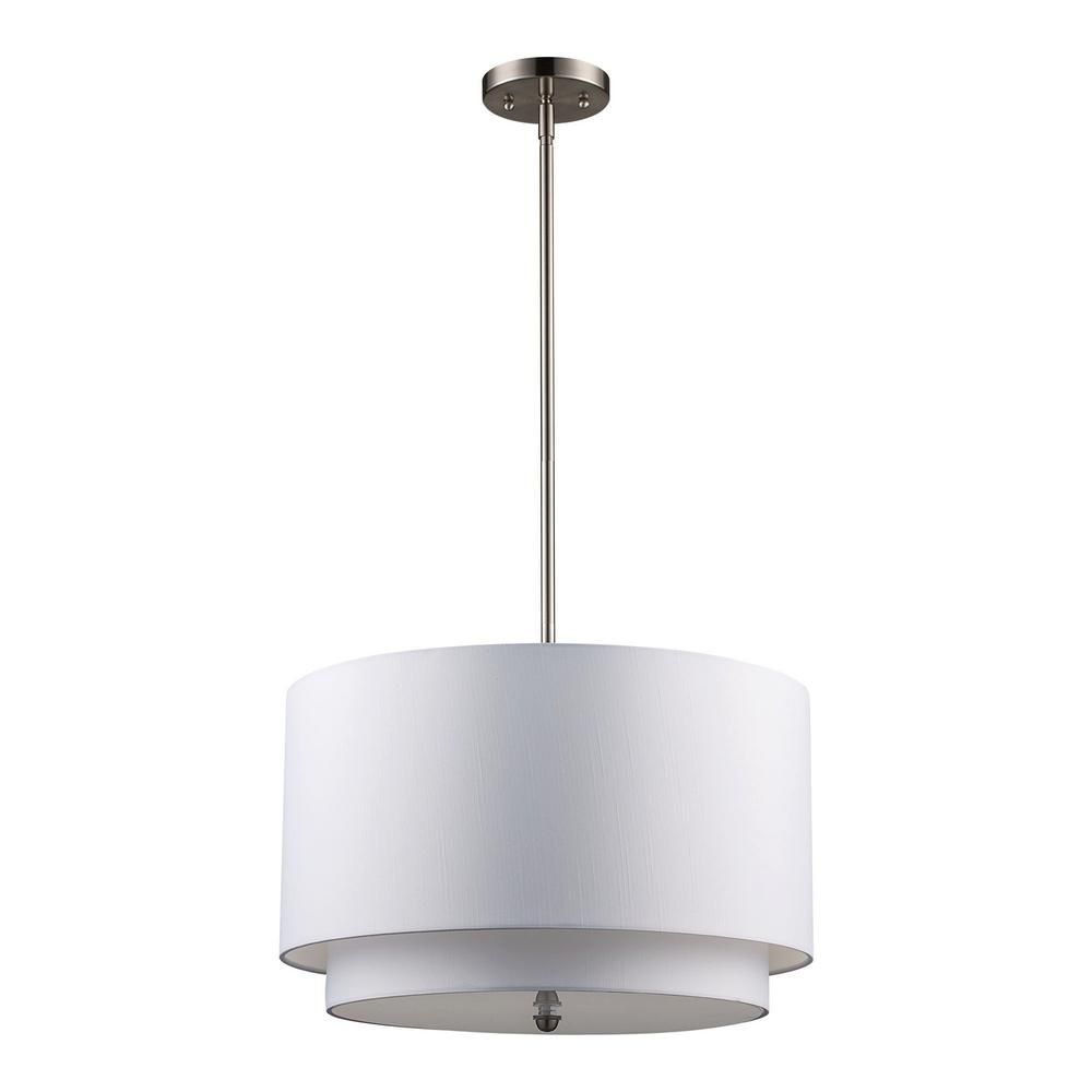 Bel Air Lighting Cabernet Collection 3-Light Brushed Nickel Pendant with Ivory Shade