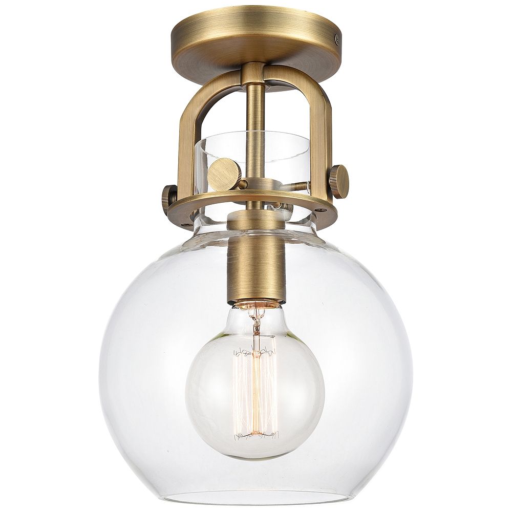 Newton 8" Wide Brushed Brass Globe Glass Ceiling Light - Style # 84M55
