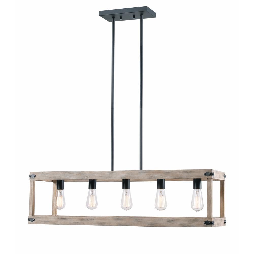 Kenroy Home Swanson 5-Light Distressed White Wood Grain and Graphite Pendant