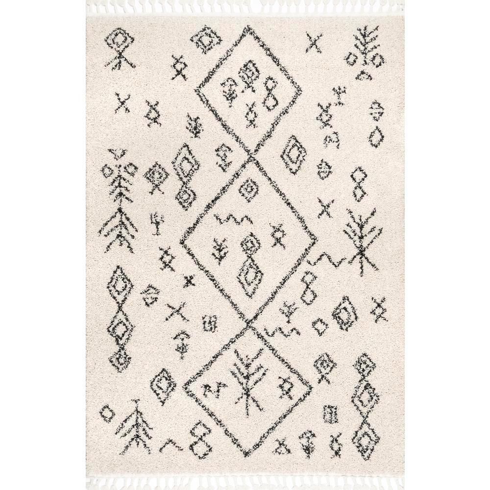 nuLOOM Kayla Moroccan Abstract Tassel Off White 6 ft. 7 in. x 9 ft. Area Rug