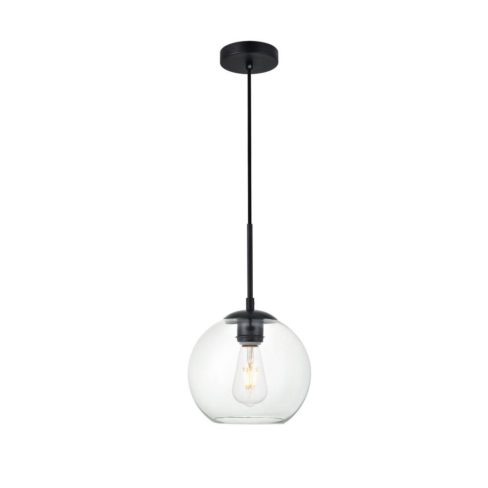 ELEGANT FURNITURE & LIGH Timeless Home Blake 1-Light Black Pendant with 7.9 in. W x 7.1 in. H Clear Glass Shade