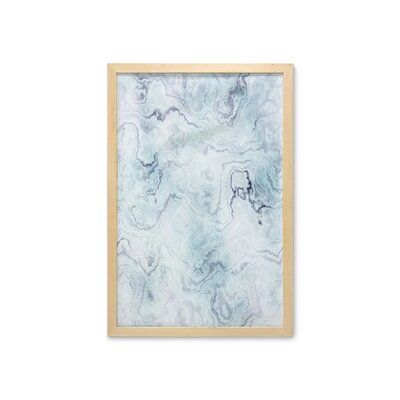 Ambesonne Marble Print Wall Art With Frame, Soft Pastel Toned Abstract Wavy Pattern Ottoman Influences Image, Printed Fabric Poster For Bathroom Living Room Dorms, 23" X 35", Pale Blue Grey Mint