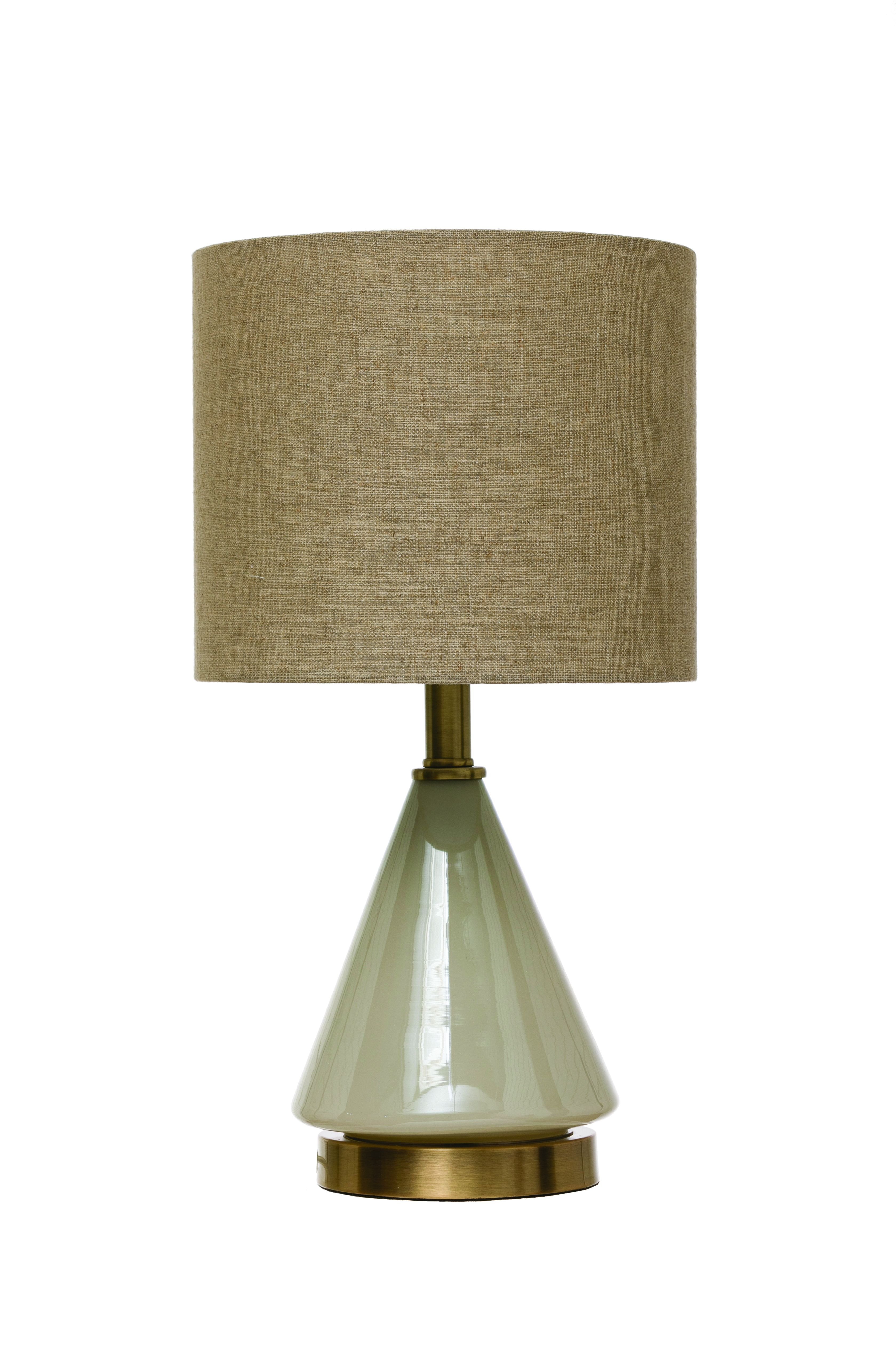20 in. Glass Table Lamp with Cream Linen Shade with Inline Switch