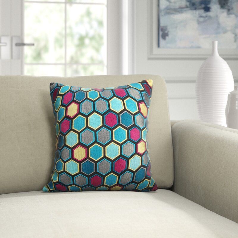 Madura Honey Geometric 15.7" Throw Pillow Cover Color: Blue/Red
