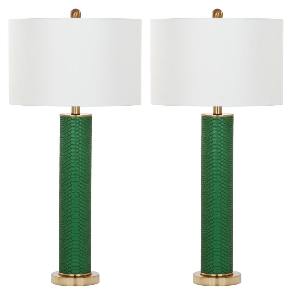 Safavieh Ollie 31.5 in. Dark Green Faux Snakeskin Table Lamp (Set of 2)