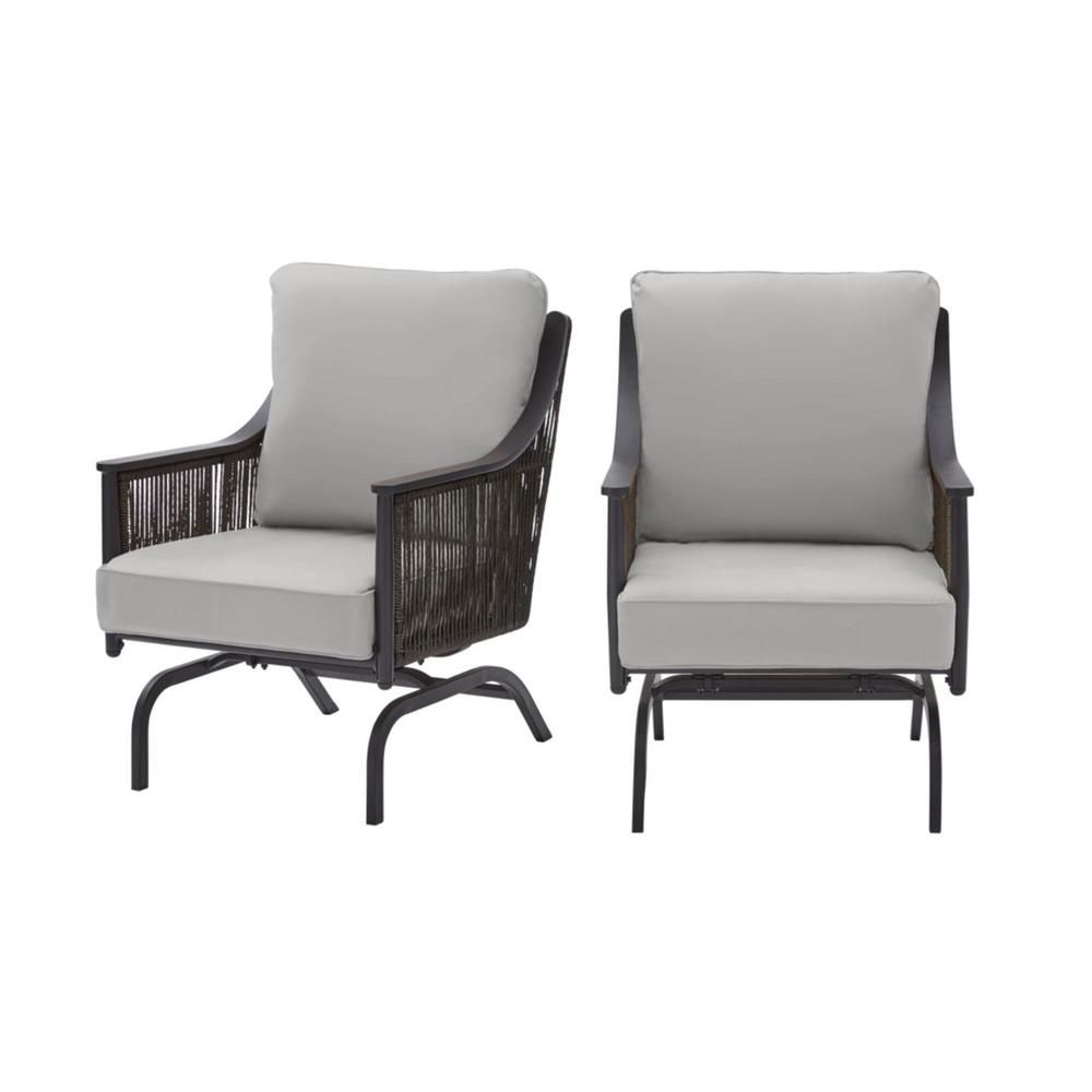 Hampton Bay Bayhurst Black Wicker Outdoor Patio Rocking Lounge Chair with CushionGuard Stone Gray Cushions (2-Pack)