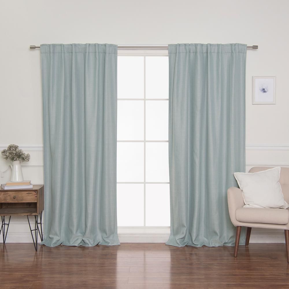 Best Home Fashion 84" Mint Green Woven Faux Linen Back Tab Curtains with Blackout Lining