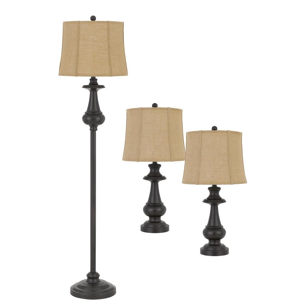 CAL Lighting 3-Piece Unipac Metal Table Lamp Set with 61.75 in. H Floor Lamp and 27.75 in. H Table Lamp in Dark Bronze Finish