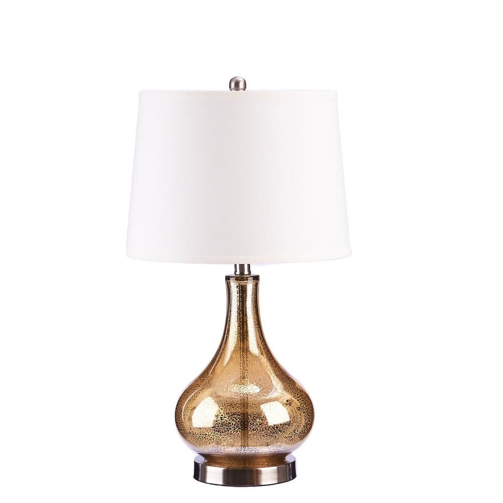 Evolution Lighting 24 in. Brushed Steel Gold Mercury Glass Table Lamp with Linen Shade