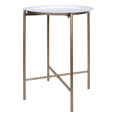Mercer41 Modern White And Gold Tray Top Cross Legs End Table