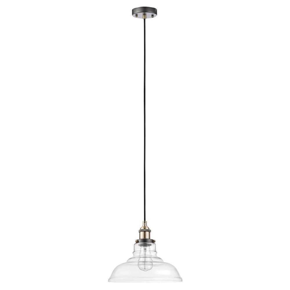 Home Decorators Collection 1-Light Dark Bronze Pendant with Clear Glass Shade