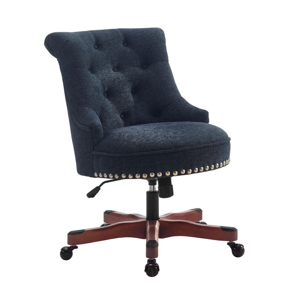 Sinclair Dark Blue Office Chair with Dark Walnut Wood Base