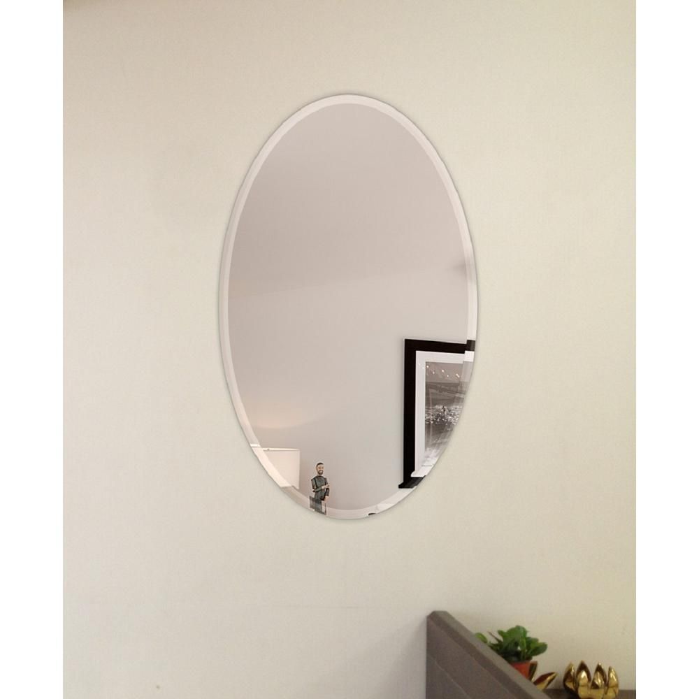 22 in. x 39 in. Oval Beveled Polish Frameless Wall Mirror with Hooks