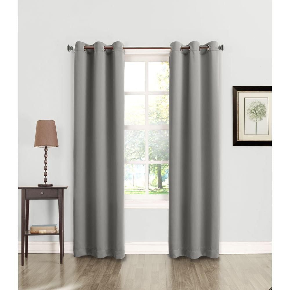 Sun Zero Semi-Opaque Tovi Gray Room Darkening Curtain Panel - 40 in. W x 84 in. L, 84/Gray